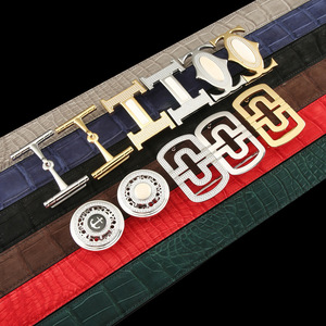 เข็มขัดหนังจระเข้สุดหรูสำหรับผู้ชาย, เข็มขัดหนังจระเข้สุดหรูย้อมสีบริสุทธิ์3.8กว้างมีรูพรุนดีไซน์เหล็กสำหรับใส่หัวเข็มขัด - Product Image 4