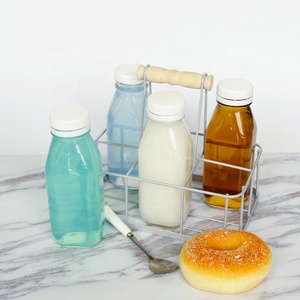 Metal Bottle Crate 300ml 500ml Small Vintage Milk Bottle With Carrier Basket