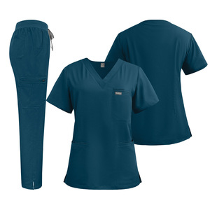 Unisex Scrub Sets V-Neck Short Sleeve <b>Tops</b> Drawstring Pants Polyester Blend Woven Fabric Hospital Uniforms for Nurses Multiple - Product Image 3