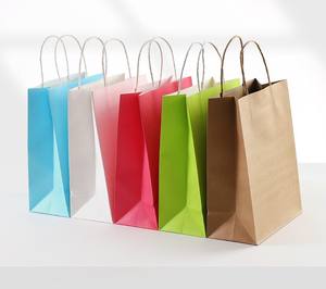 Bolsas de Papel Kraft Marrón Clásicas Personalizadas con Asas, Impresión Flexográfica, Reciclables, para Llevar Comida y Leche - Product Image 1