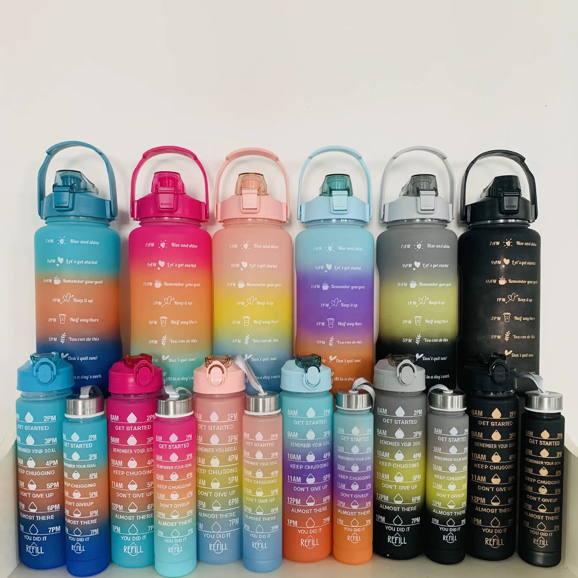 Time Marker Drink Bottle 500ml 900ml 2000ml 3 In 1 Set Plastic Motivational Water Bottle