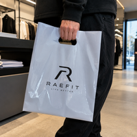 Sac de shopping en plastique blanc avec poignée découpée, imprimé avec logo personnalisé, pour vêtements, chaussures, boutique, emballage cadeau
