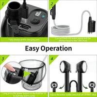 Douche portable d'extérieur en plastique étanche avec batterie 8000 mAh et 3 modes de pulvérisation réglables pour camping, randonnée, camping-car