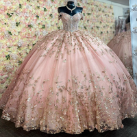 Gaun Quinceanera Mumuleo 2023 dengan Aplikasi Bunga Emas, Model Sweetheart Off-Shoulder untuk Pesta Ulang Tahun Anak Perempuan, Gaun Prom Putri 15 16