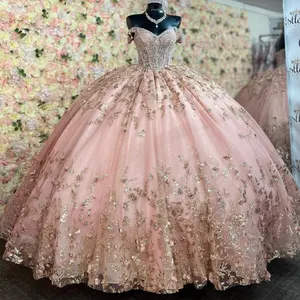 Mumuleo 2023 Quinceanera Jurken Gouden Bloem Applique Liefje Off The Shoulder Meisjes Verjaardagsfeest Galajurken Prinses 15 16