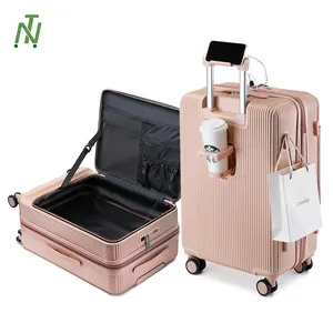 2024 मल्टीफंक्शन लगेज कस्टम डिजाइन सूटकेस ट्रैवल बैग पीसी स्मार्ट लगेज फ्रंट पॉकेट ट्रैवलिंग सूटकेस के साथ