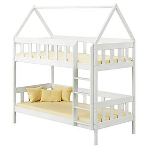 Lit superposé autoportant moderne en <span class=keywords><strong>bois</strong></span> massif pour enfants avec barrière de sécurité, armoire de rangement, tête de lit lumineuse <span class=keywords><strong>et</strong></span> design écologique - Product Image 4