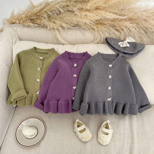 Suéter de Punto para Niñas, Estilo Primavera-Otoño, Nuevo Estilo Extranjero, Estilo Princesa con Volantes, Cárdigan de Punto para Bebés - Product Image 1