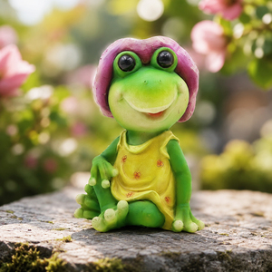 Statue de <span class=keywords><strong>grenouille</strong></span> de jardin en résine peinte à la main avec chapeau fleuri violet, modèle « Princesse du jardin », pour ornement extérieur de jardin - Product Image 1