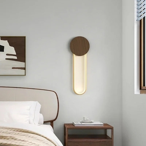 Lampe murale de chevet en fer forgé pour chambre à coucher, couloir, style moderne minimaliste, couleur bois grainé - Product Image 2
