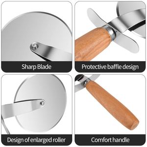 Wholesales Custom Stainless Steel Knife Cookie <b>Cutter</b> Oak Handle <b>Cake</b> Wheel Nougat Pizza Tools - Product Image 3