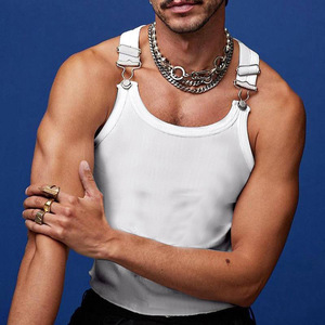 Nuovi arrivi <span class=keywords><strong>Top</strong></span> corto da uomo con cinturino con fibbia alla moda Sexy in cotone da palestra canotta a coste estive Hot vendita camicie Casual Hip Hop - Product Image 1