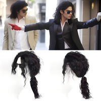 Perruque bouclée style MJ années 80 pour homme, noire, afro, mi-longue, pour cosplay, scène, performance, fête