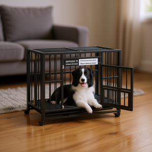 Cage pour chien Doycobit en métal, robuste, pliable, avec roues verrouillables, pour usage intérieur - Product Image 2