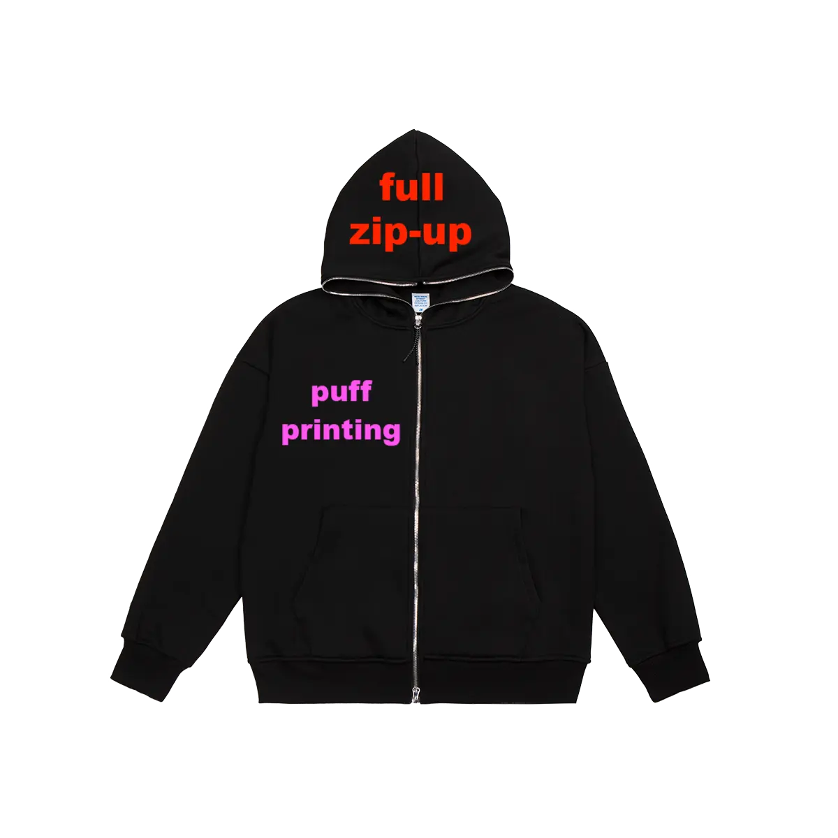 Op Maat Gemaakte Fabrikant Y 2K Mannen Katoen Laag Minimum Oversized 3d Logo Full Face All-Up Hoodie Puff Print Met Ritssluiting Hoodie