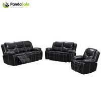 Ensemble de canapés inclinables CY Power Black Air Leather avec éclairage LED, fonction massage et structure en bois pour salon et usage domestique