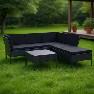 Ensemble de salon de jardin en rotin noir 6 places, résistant aux intempéries, mobilier d'extérieur au design contemporain - Product Image 2