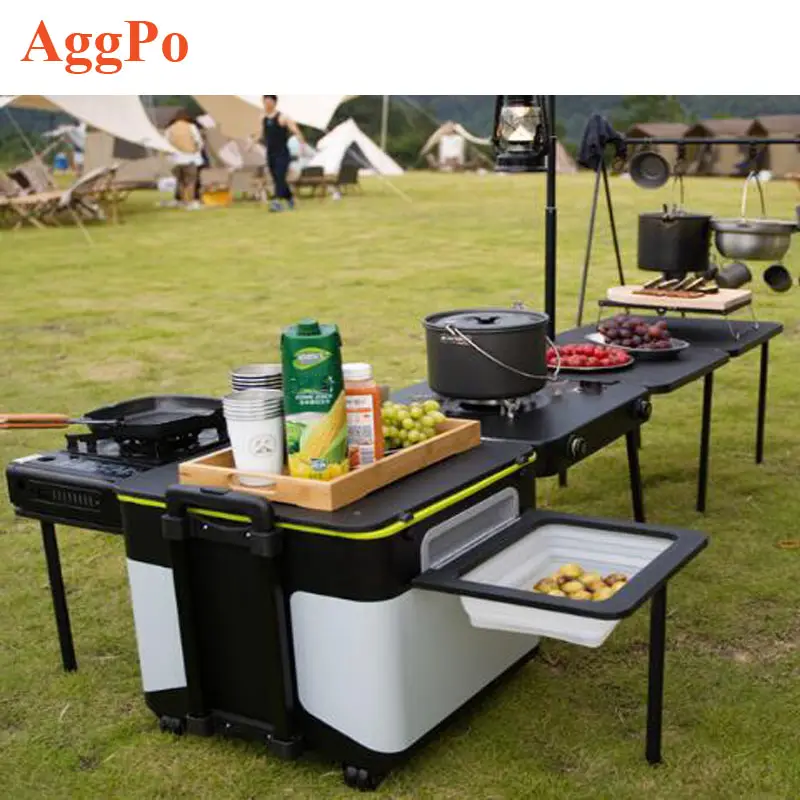 High Quality Multifunction Portable Folding Outdoor Camping Table Stove Mobile Kitchen for Family Picnic Party Chuck Storage Box