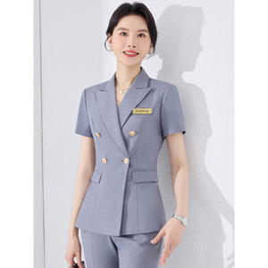 Women's Summer Lightweight Suit Set Short Sleeve Breathable Professional Office Wear Job Interview Elegant Style Worsted Fabric - Product Image 3
