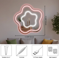 Miroir LED USB à intensité variable en forme de fleur pour filles et adolescentes, lumière néon pour chambre à coucher, salon et décoration de fête