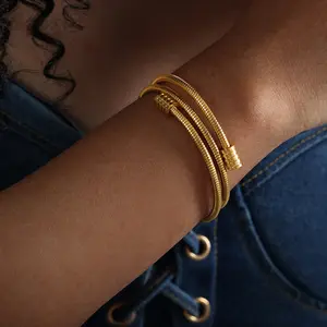 Fournisseurs de bracelets, bracelets ajustables de luxe en acier inoxydable plaqué or 18 carats avec chaîne en forme de serpent