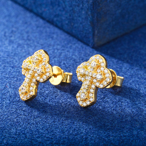 Ювелирные изделия ручной работы, позолоченные 925 стерлингового серебра VVS Moissanite, 2 слоя, серьги-гвоздики для мужчин и женщин - Product Image 2