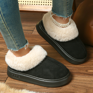 Zapatillas de plataforma de algodón para mujer, de doble uso, con forro de felpa, para invierno y otoño, para exteriores, con suela de EVA engrosada antideslizante, para uso doméstico. - Product Image 4
