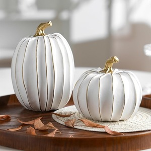Citrouille Artificielle Décor Brun Blanc PVC Art <span class=keywords><strong>Déco</strong></span> Citrouille Figurine Ensemble 2 Sculpté Citrouille Statues Rustique Automne Table Décor À La Maison - Product Image 1
