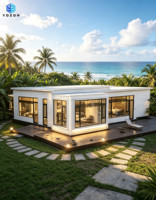 Maison préfabriquée respirante YOZON, maison modulaire moderne, structure en acier léger, villa de plage, maison de vacances portable, grandes fenêtres en verre