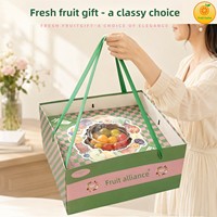 Boîte cadeau rectangulaire haut de gamme en carton ondulé avec design ajouré et impression laminée pour pommes, raisins, oranges