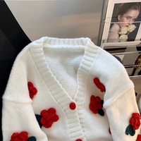 Pulls en tricot à manches longues pour femmes avec fleurs 3D personnalisées, colorés, tricot intarsia, broderie, cardigan en crochet pour femmes