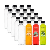 Avec étiquette autocollante personnalisée 8 12 16 oz Bouteille de jus en plastique carrée jetable transparente Récipients pour boissons avec couvercles inviolables