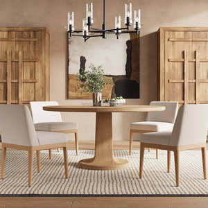 طاولة طعام دائرية عصرية من فيرلي، أثاث داخلي من الخشب الصلب للمنزل والمكتب، قابلة للتجميع - Product Image 1