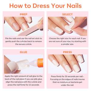 Prensa blanca <span class=keywords><strong>en</strong></span> las uñas, uñas cuadradas cortas, kit de uñas reutilizable con pestañas adhesivas para pegamento de uñas Mini lima de uñas - Product Image 3