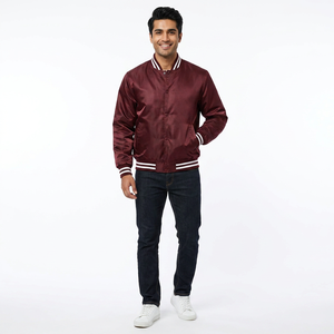 Veste universitaire exclusive pour homme en satin blanc avec logo personnalisé imprimé à chaud sur toute la surface, col montant, matière en toile pour le basketball - Product Image 1