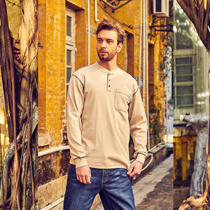 Camisa de trabajo ignífuga Xinke de manga larga con cuello Henley, ropa de seguridad para uso industrial, material y peso personalizables - Product Image 3