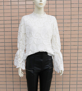 Camicetta Estiva 2023 Trasparente a Maniche Lunghe con Colletto Alto, Camicia Bianca in Pizzo per Donne - Product Image 6