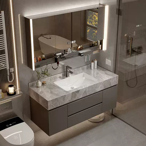 Modern new gray bathroom <b>cabinet</b> honeycomb mirror <b>cabinet</b> smart hanging <b>cabinet</b> led light time <b>display</b> - Product Image 2