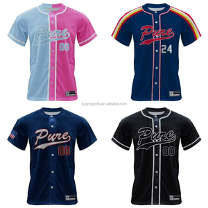 FQ Jersey bisbol polos, kaus sublimasi kancing penuh lengan pendek, kaus olahraga bisbol kustom - Product Image 3