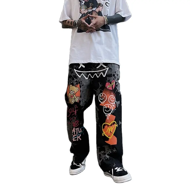 Pantalones vaqueros de estilo Hip Hop para hombre, Jeans holgados con estampado láser, gran oferta