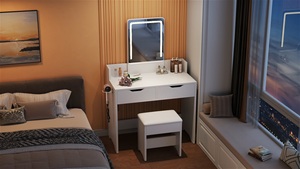 Table de maquillage moderne SENYU blanche avec miroir éclairé par LED et tiroirs pour chambre à coucher - Product Image 4