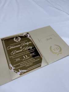 Carta de invitación para negocios <span class=keywords><strong>Visa</strong></span> Mariage Trifold Gold Mirror Impreso Acrílico Invitación DE BODA Sobre de lujo - Product Image 2