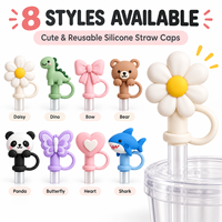 Protège-pailles réutilisable en silicone 3D motif animal mignon, anti-poussière