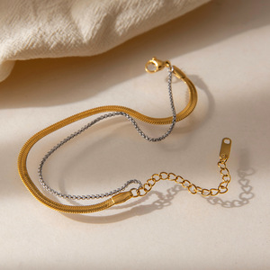 Stainless Steel Blade Chain <b>Bracelet</b> Gold Silver Dual Tone Unisex Fashion Jewelry - Product Image 4