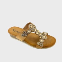 Sandales décontractées pour femmes à talon compensé ouvert, confortables pour l'extérieur, avec perles, pierres précieuses ou strass