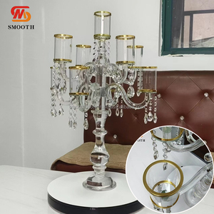 SMOOTH Elegant <b>Gold</b> Rim Wedding Centerpieces Metal Votive Holder Mirror Design 7-arm Candelabra - Product Image 1