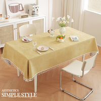 Nappe rectangulaire de luxe en chenille doré-brun avec bordure à pompons, lavable et douce, idéale pour les mariages, banquets et la décoration de la maison.