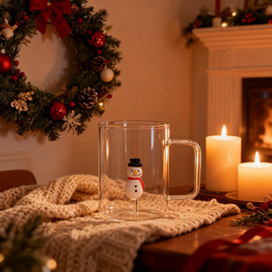 Taza de Café de Vidrio de Borosilicato con Diseño de Muñeco de Nieve Navideño, 12 oz, Doble Pared Aislada, a Prueba de Fugas, para Fiestas Navideñas, Regalo de Papá Noel - Product Image 2