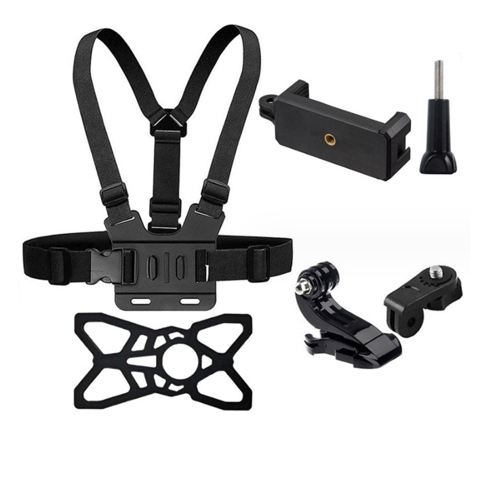 Hongdak for Gopro Accessories B Double Shoulder Chest Strap 6-in-1 Set Chest Strap+Phone Clip Silicone Mesh Cycling Shooting Set