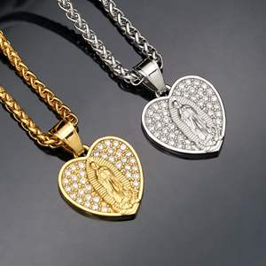 Hip Hop Iced Out CZ <b>Heart</b> Virgin Mary Waterproof Non Tarnish Free Stainless Steel Fashion Jewelry <b>Pendant</b> Necklaces Mens - Product Image 1